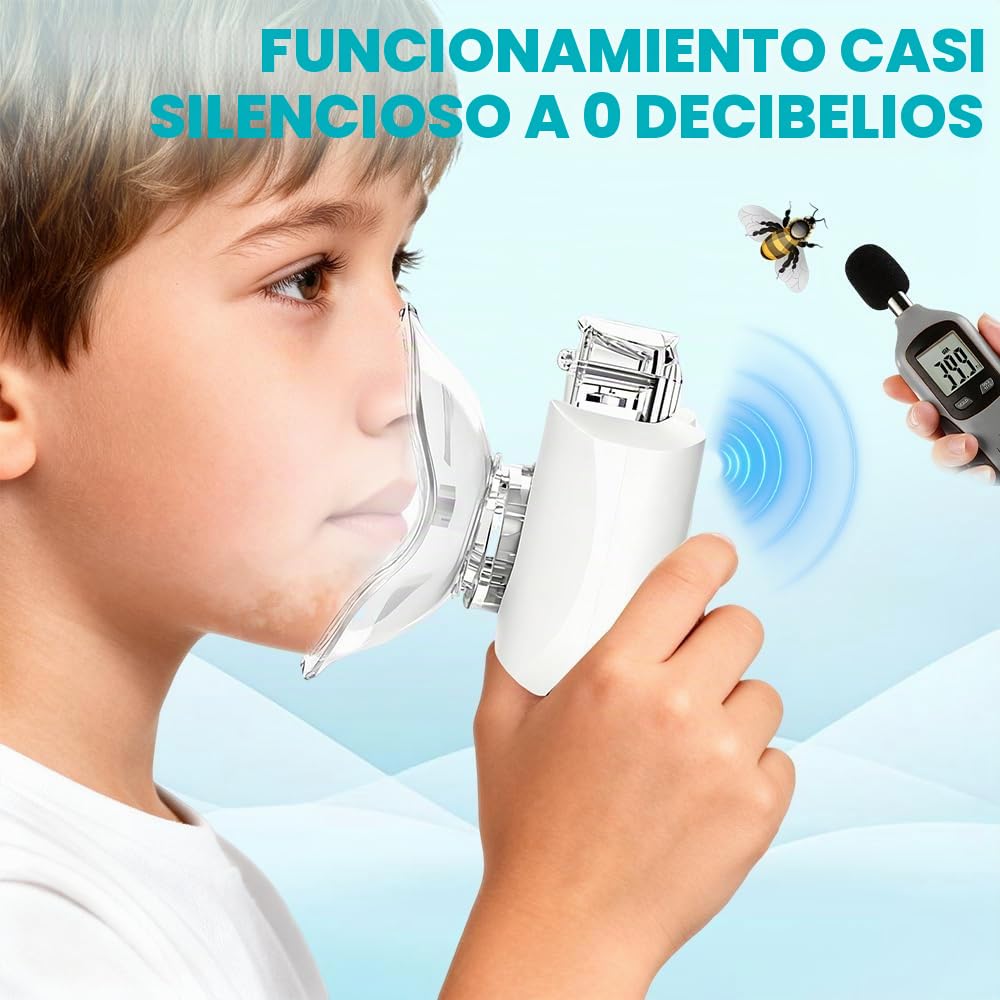 Nebulizador para Bebe Niños Adultos, Nebulizador Portatil, Silencioso Aerosoles Nebulizador, Recargable Inhalador Nebulizador Eléctricos con 2 Máscaras y Boquilla para Familiar y Viajes