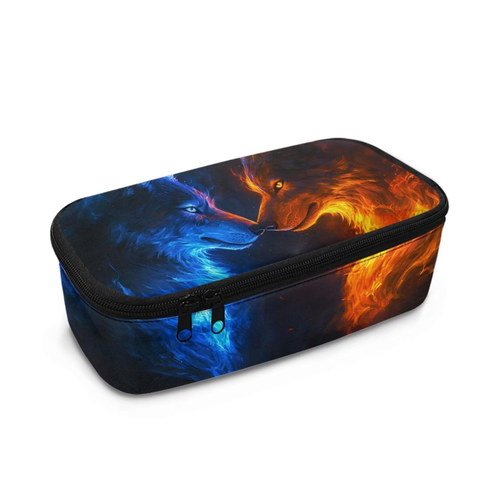 Dngkaoje Flame Water Wolf Pencil Case for School Boys Secondary School Stationery Supplies Animals Wolf Print Pencil Box Large Capacity with Zipper Student College School Office Supplies — image 1