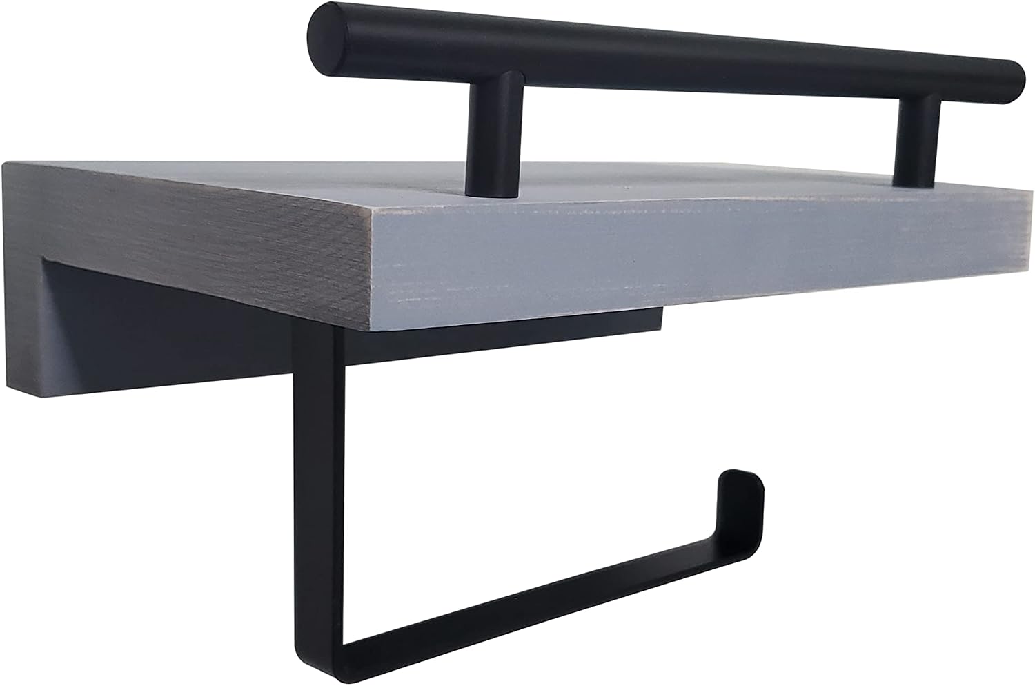 Wood Toilet Paper Holder With Shelf - Rustic Pine Wood Shelving with Bar & Black Metal Storage Rack For Tissue Rolls, Wipes, Hand Towels - Wall Mounted Modern Farmhouse Bathroom Organizer