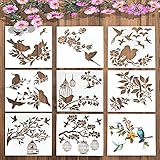 9PCS Birds Stencils for Painting-Large Flying Bird Stencil-Reusable Bird Tree Branches Stencil-Bird...