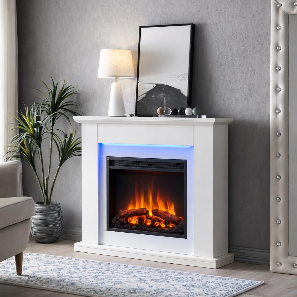Flamme White Mardella Electric Fireplace With 40" Surround With 2Kw Fireplace Heater Multiple Colours Available