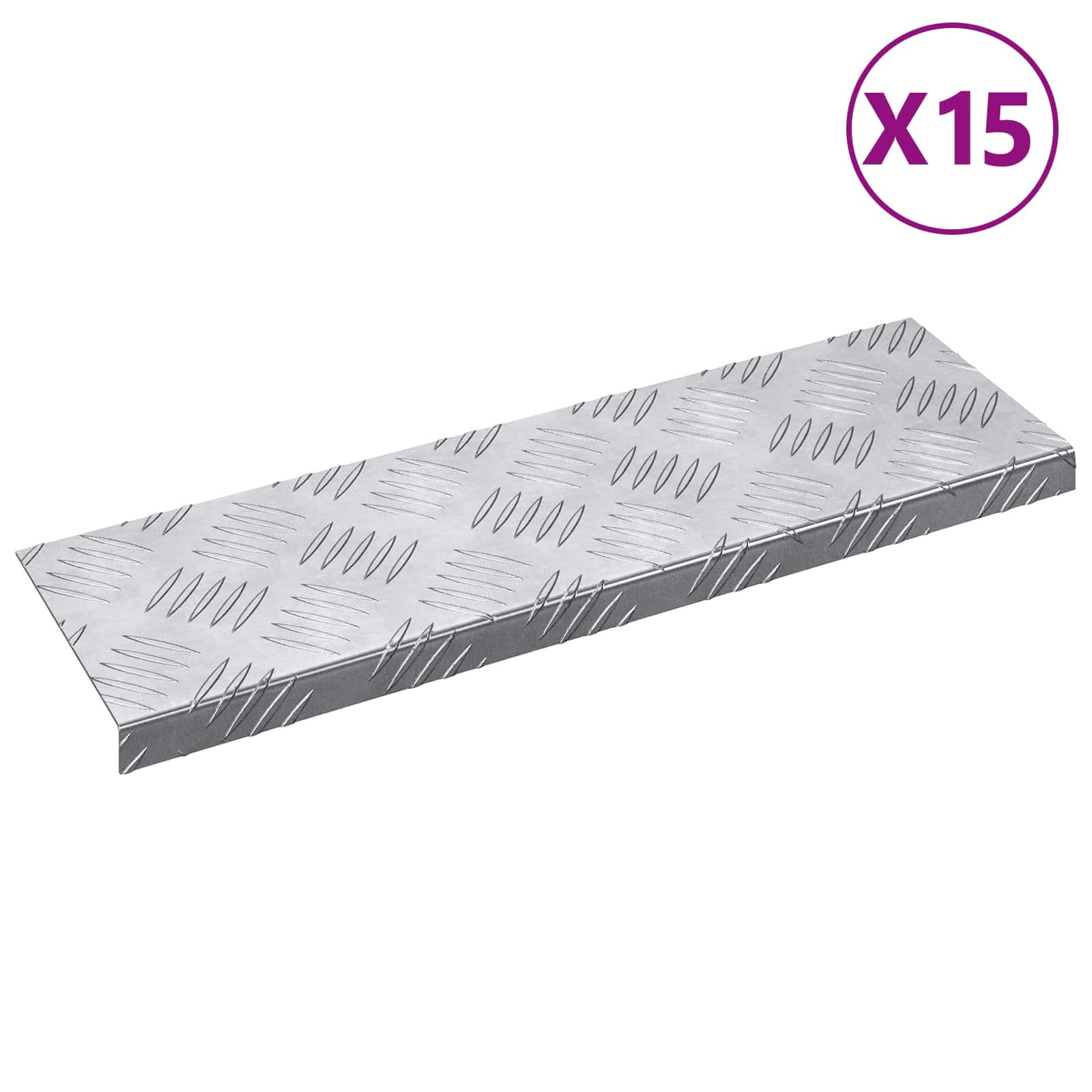 Aluminiowy stopień schodowy, 15 sztuk, srebrny, 60 x 18 x 2,5 cm