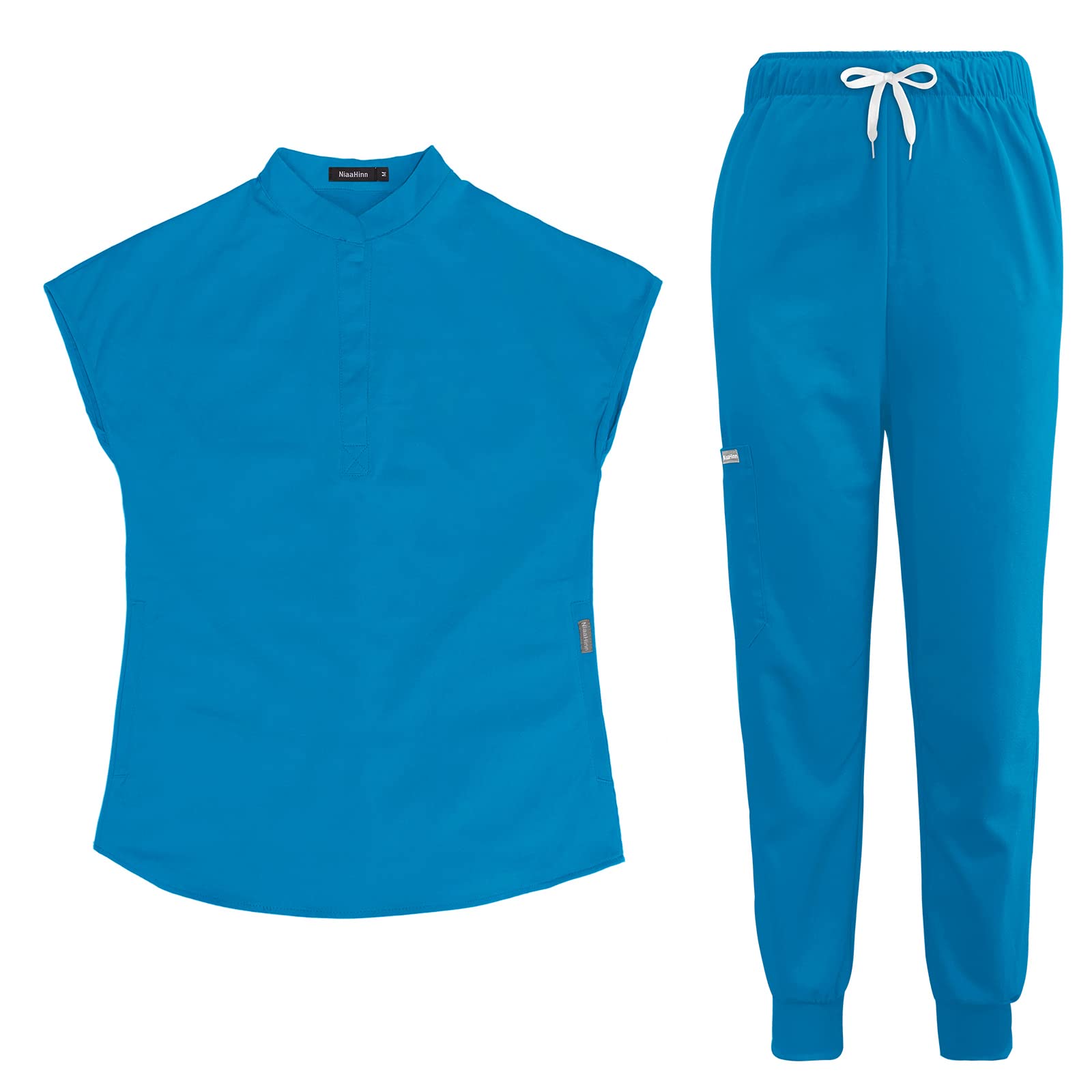 niaahinn Scrubs Set for Women & Men Nurse Professionals Uniforms Set Unsex V Neck Top & Pocket With Pants (7 Colors) (Turquoise, XL)
