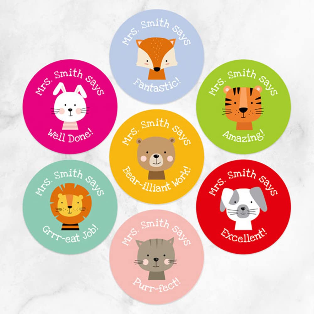 Personalised Teacher Stickers - Cute Animals - Pack of 70