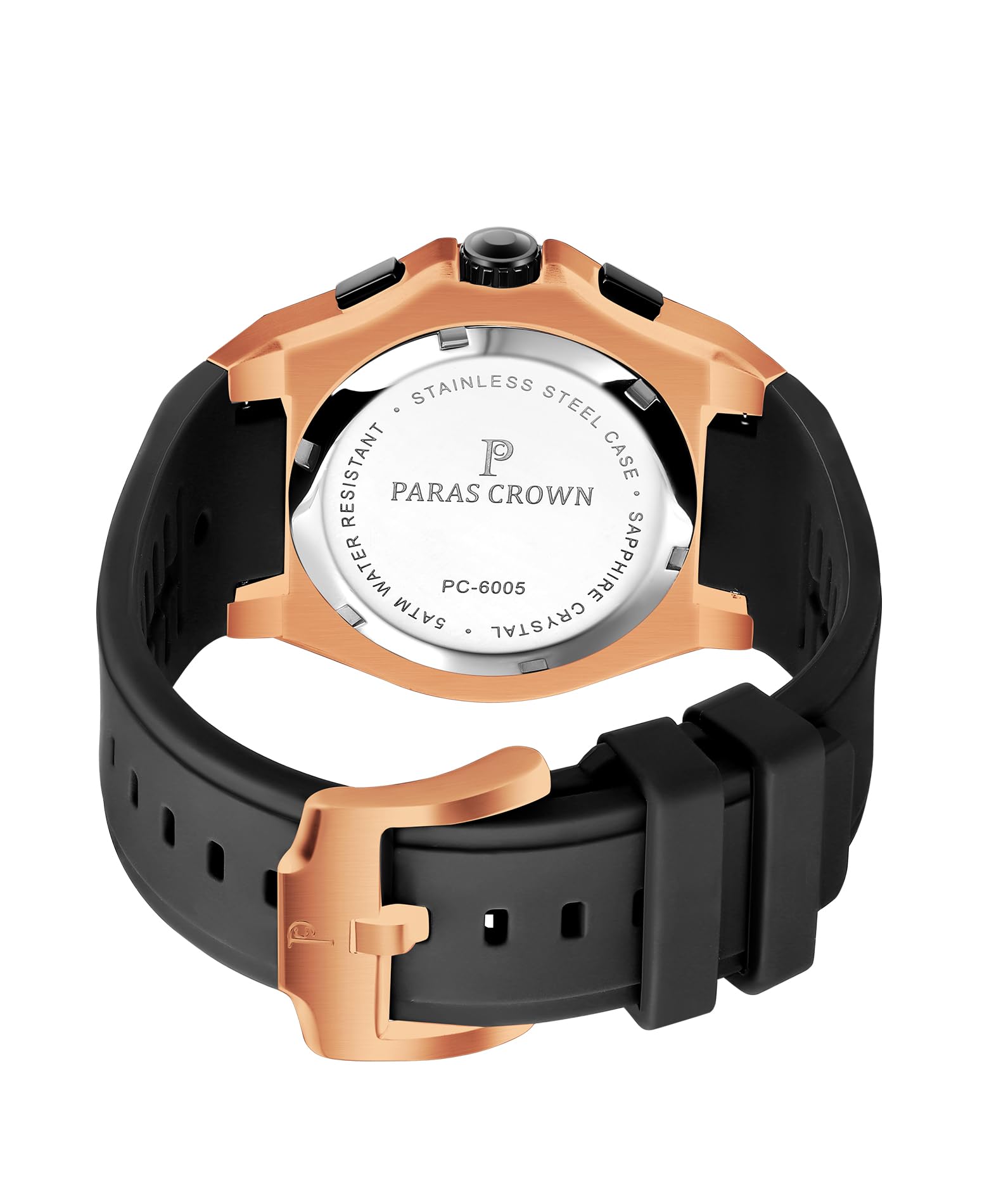 Paras Crown Mens Watches Fashion Luxury 50M Waterproof Chronograph Wrist Watches for Men with Silicone Strap Stainless Steel Case