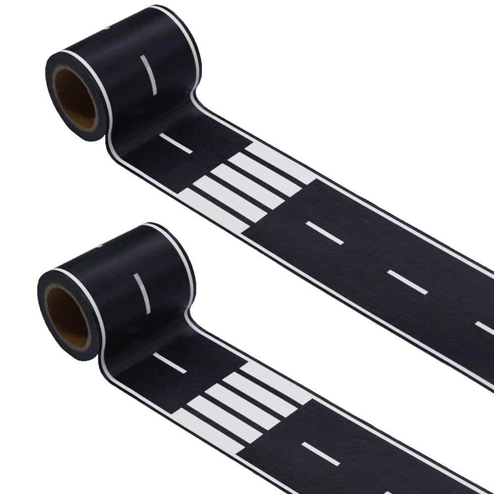 TERRIFI Black Road Track Tape, 2 Rolls Toy Car Road Tape for Kids, Race Car Decorations for Birthday Party, No Residue, 4.8cm x 5m Each Roll