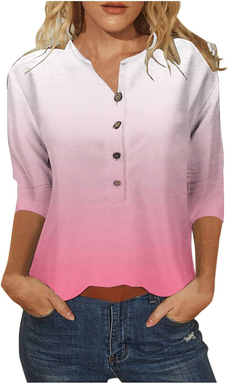Women's 3/4 Bell Sleeve Chiffon Blouses V Neck Elegant Loose Tunic Tops Trendy Flowy Dressy Tshirts Casual Work Tops