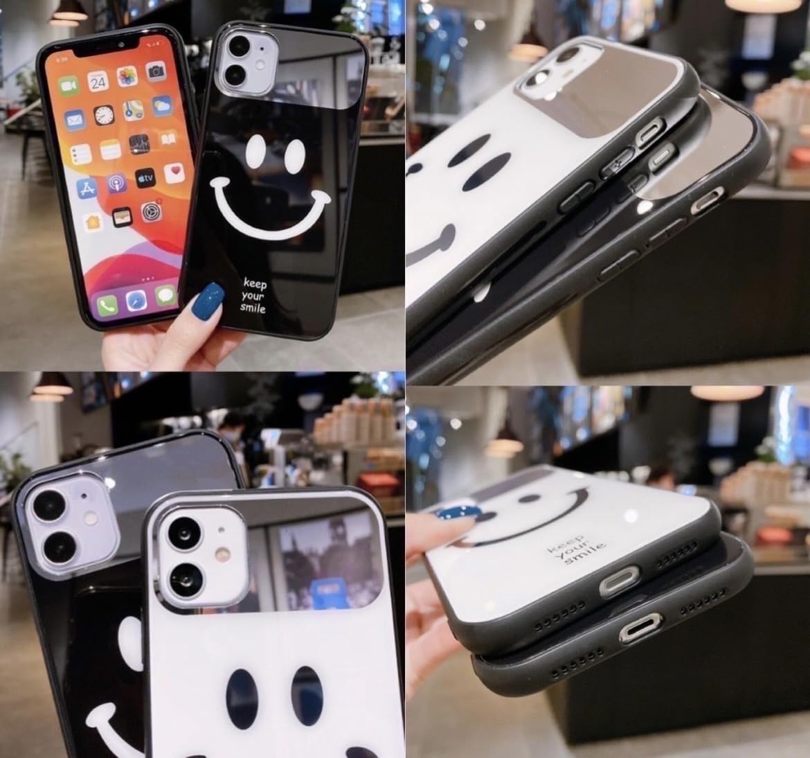 Amazon.co.jp: iPhone15ケース ニコちゃん スマイル 光沢 ストラップ