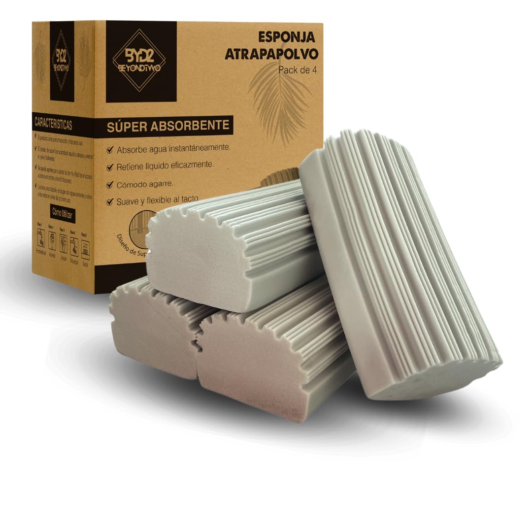 BEYONDTWO BYD2 - Esponja Atrapapolvo PVA Pack de 4 Color Gris - Esponja Magica Limpieza - Plumero Atrapapolvo - Plumero Humedo - Plumero Húmedo - Esponja de Limpieza Hogar (Gris, 4)