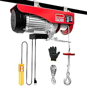 FINYQBET Guincho Elétrico 300kg 12m - Dupla Carga (150kg/300kg), Altura Ajustável (6m/12m), Motor 600W Cobre Puro, IP54 - Ideal para Obras, Fábricas e Oficinas (110, Volts)