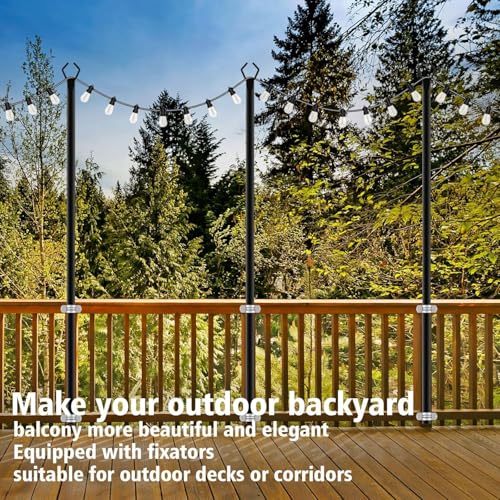Image of zoegi 8 Pack 10Ft String Light Poles,Light Poles for Outside Lights with Fork,Outdoor Brackets Hanging Lights,Metal Stand for Deck Patio,Backyard,Wedding,Deck,Party