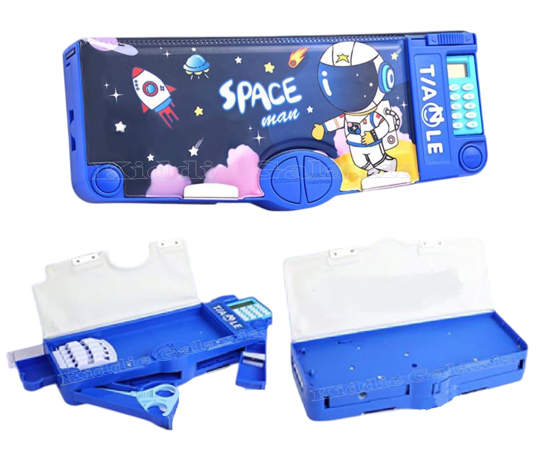 Kiddie Galaxia® Space Magnetic Multifunctional Pencil Box With Calculator Cute Astronaut Stationary Compass for Boys & Girls Geometry Kids Include Calculator-Scissor-Ruler-Eraser-Sharpener Gift School-image-30