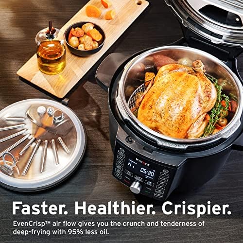 Instant Pot Duo Crisp with Ultimate Lid Air Fryer + Multi-Cooker, Pressure Cooker, Slow Cooker, Steamer, Grill, Sauté pan, Sous Vide-1500W, 6.2L, Black