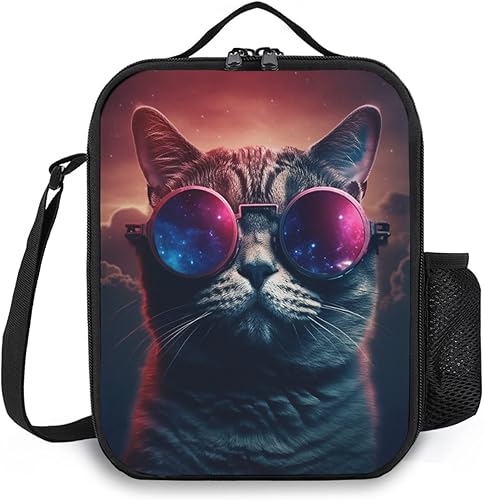 Lonchera térmica para niños y niñas, bonita bolsa de almuerzo para gatos con correa para el hombro, lonchera bento escolar para niños pequeños y
