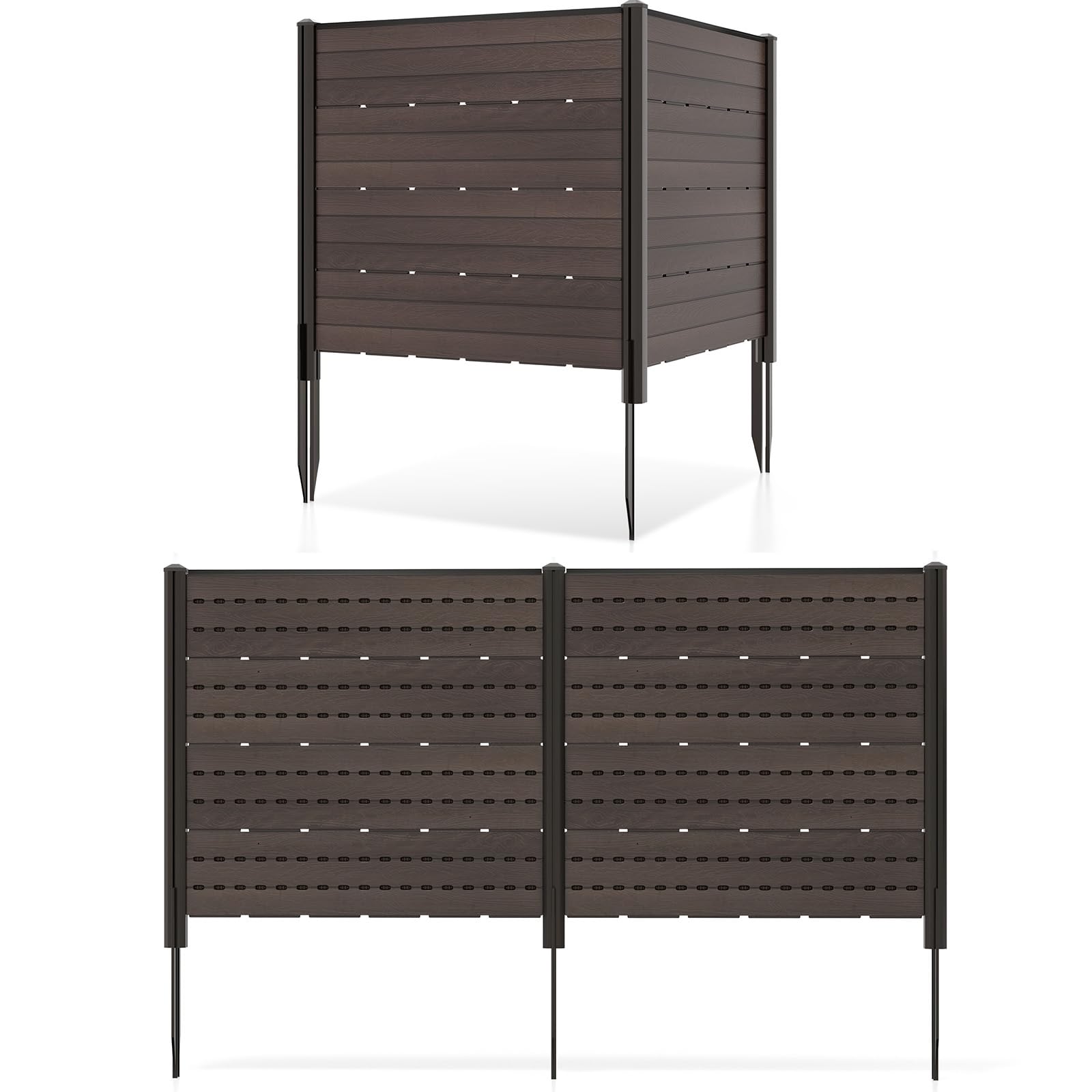 Giantex 4 Panels Outdoor Privacy Screen, 48''W x 45''H Air Conditioner Fence with Stakes, HDPE Decorative Trash Can Enclosure, Outdoor Fences for Garden Patio Lawn AC Unit Pool Pump, Brown