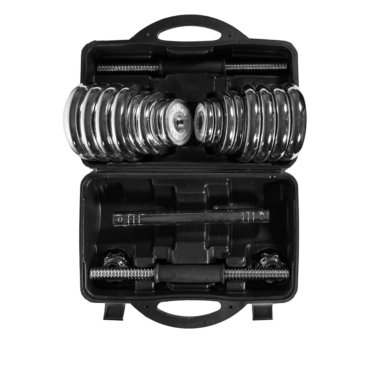 GymBeam Set Manubri 30 kg, Manubri Palestra Regolabili in Ghisa Resistente con 16 Piastre Peso, Ideale per Allenamenti di Forza, Pesi Palestra per Aumentare Massa Muscolare, Adatto a Tutti Livelli