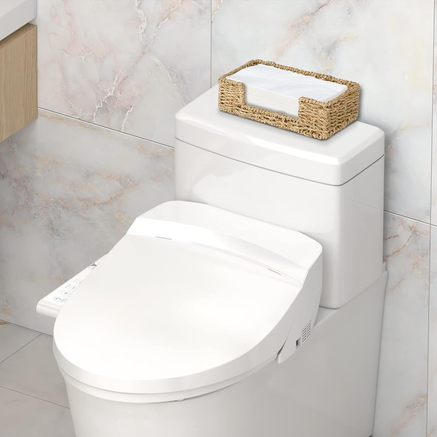 Bathroom Disposable Guest Towel Napkin Holder Long Seagrass Woven Rattan Wicker Table Dinner Paper Hand Guest Towel Napkin Basket Tray Caddy for Kitchen - Image 7