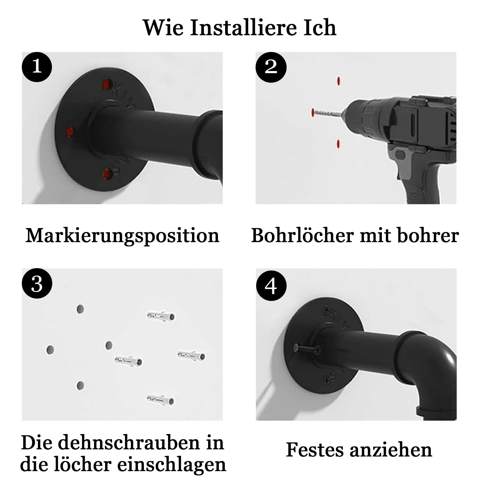 Metall Hochbettleiter zum Einhängen 3m, Höhenverstellbar, Leiter 10 Stufen für Dachboden Schlafsaal Deck Kellerfenster Etagenbett Wohnmobil, Schwarz
