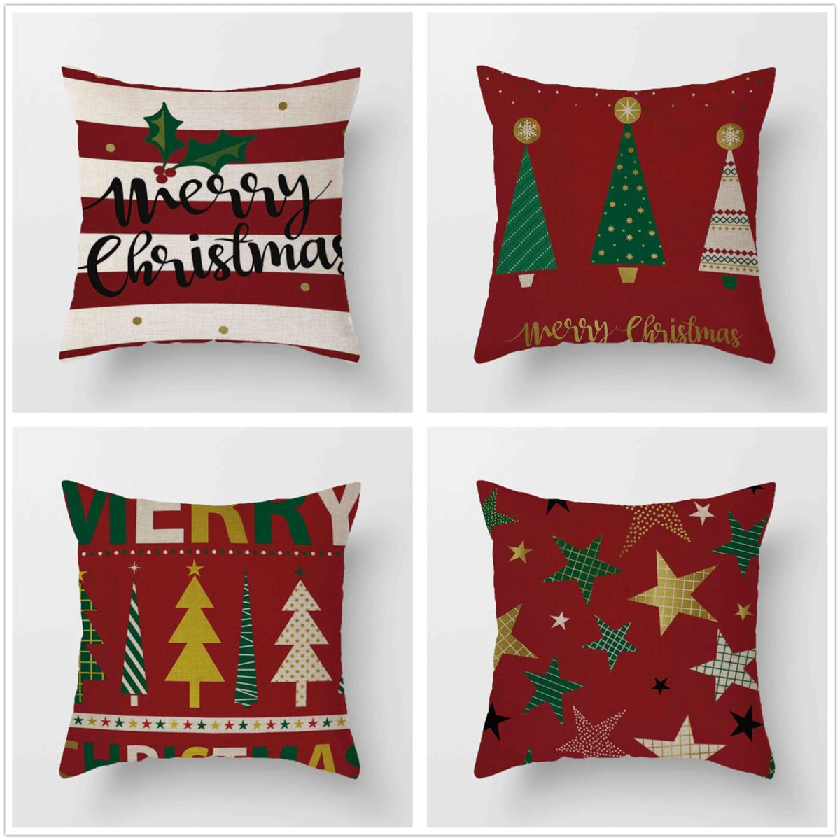 rojo navideño 4 Piezas 70x70cm Fundas Cojines, Impresión en HD con Cremallera Oculta Cojines Decorativos, Lino Cojines para Sofa para Sala de Estar Dormitorio Automóviles Fundas de Cojines J-1681