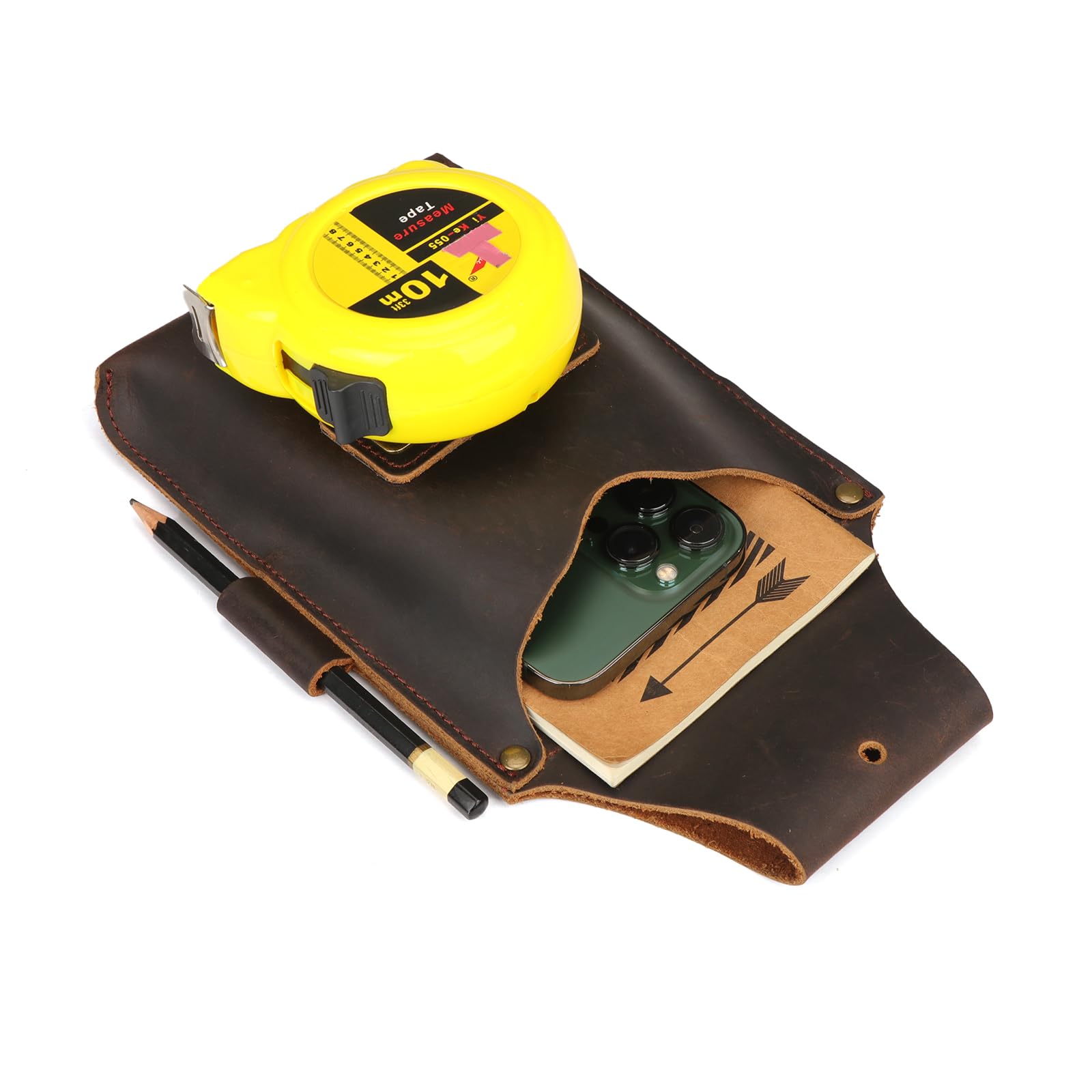 TOURBON Étui de rangement multi-outils en cuir avec porte-mètre pour ceinture