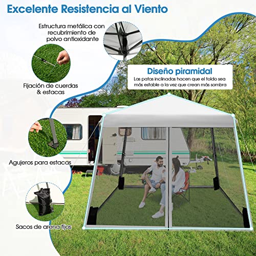 COSTWAY Carpa Cenador Plegable 3x3m, Pabellon de Jardin Pop-up Regulable en Altura, 4 Paredes y 4 Bolas de Arena, Bolsa con Ruedas, Pergolas Impermeables Exterior Protección UV 50+ (Gris) - imagen 5