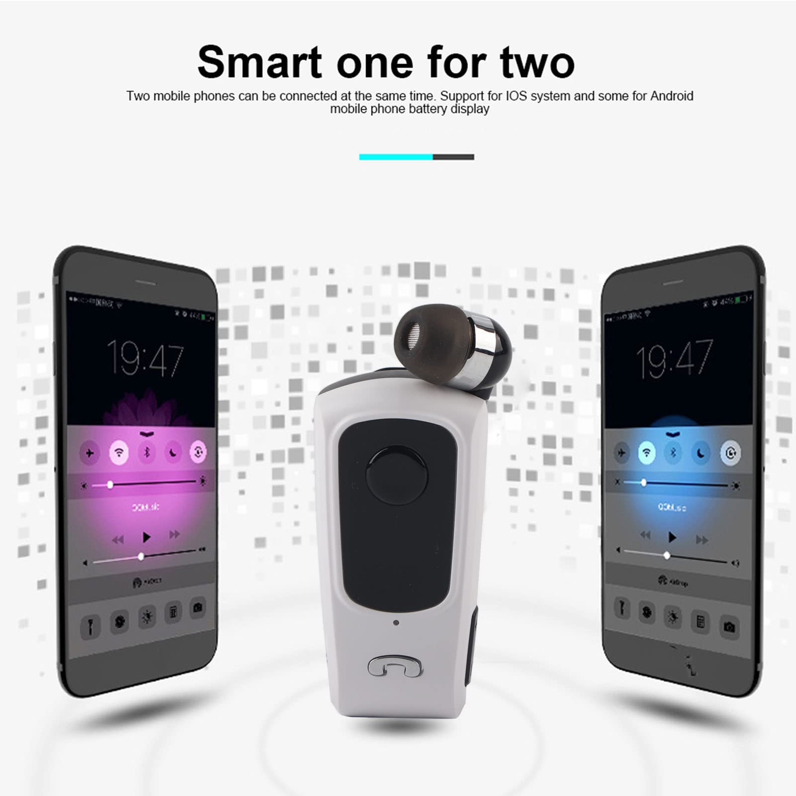 Elprico Bluetooth-Headset, F920 Sport Bluetooth-Headset Ohrhörer Einziehbarer Freisprech-Kopfhörer für Telefon(Weiß)
