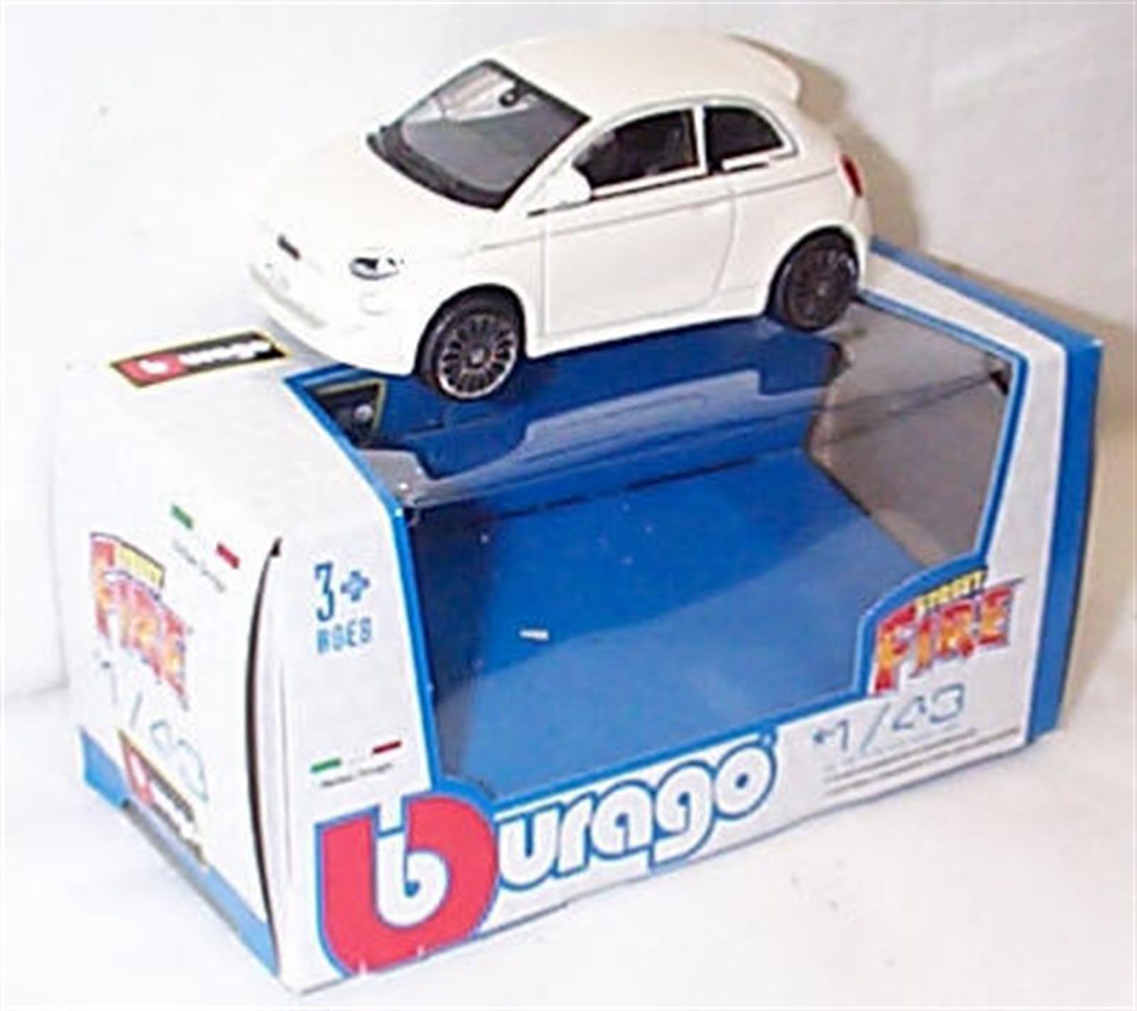 Bburago Street fire Fiat 500e La Prima 2021 White car 1:43 scale Diecast model