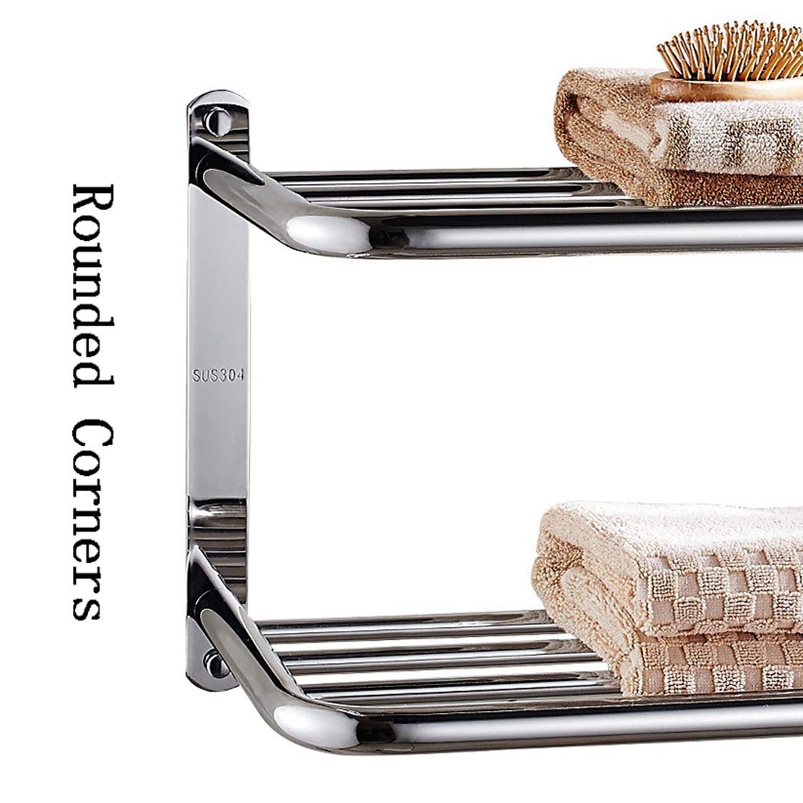 ISCBAFYX Porta Asciugamani Porta Asciugamani Doppio in Acciaio Inox - Porta Asciugamani a Parete con ripiano per Bagno e Cucina - Porta Asciugamani per Hotel