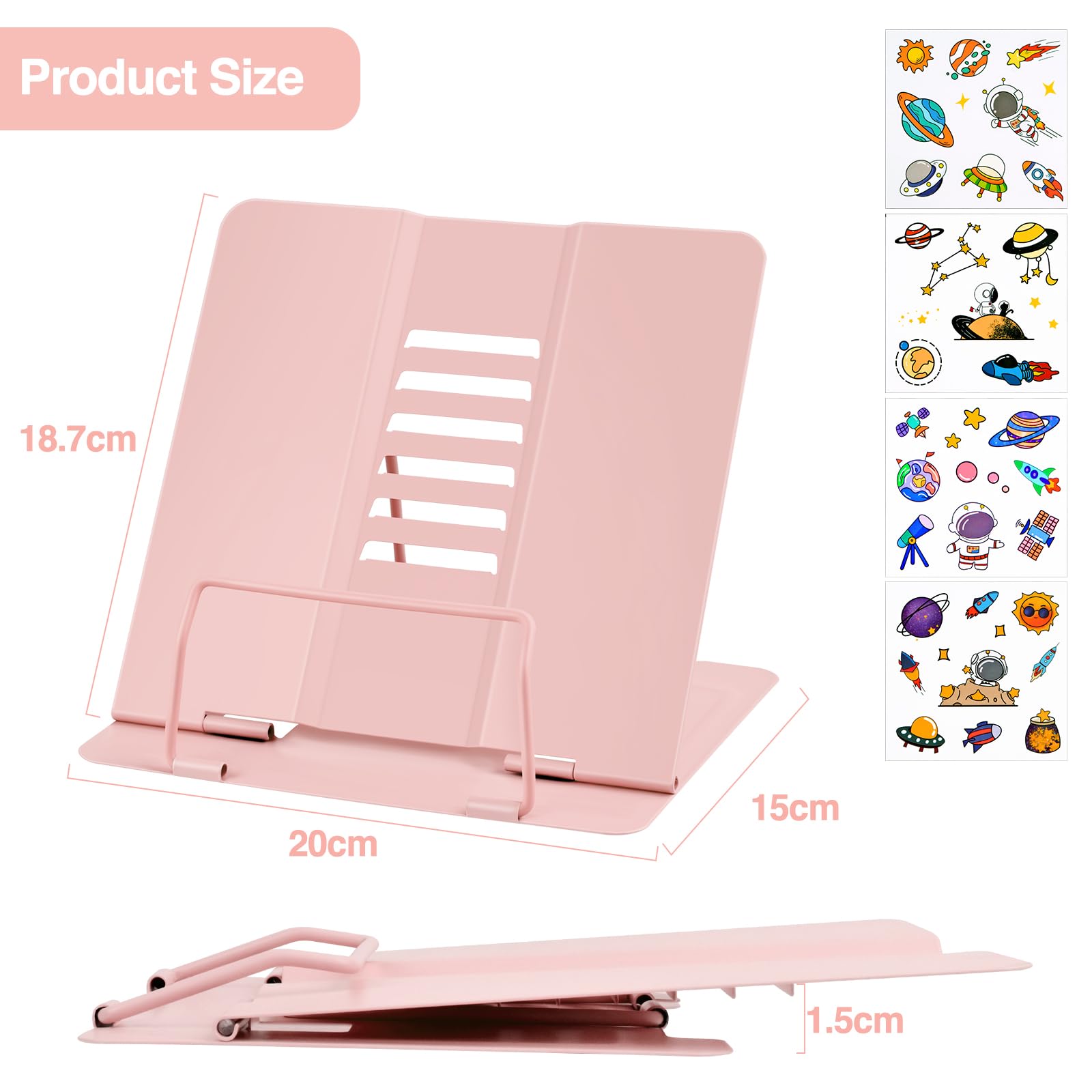 2 Pièces Support de Lecture Métal, Support de Livre de Cuisine Support de Livre Pliable en Métal Antidérapant 6 Hauteurs Réglables Support Livre Porte pour cuisine et bureau, Rose+Bleu