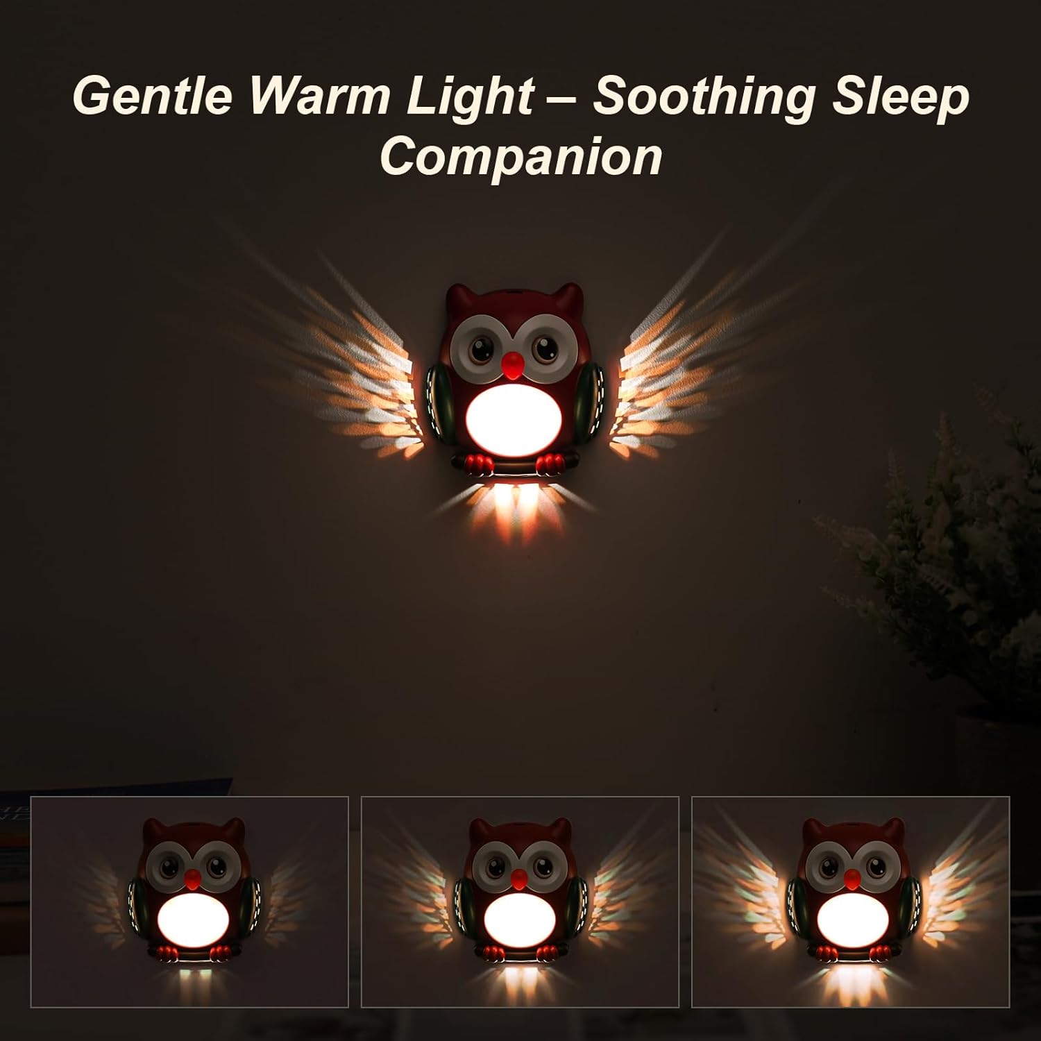 3D Owl Night Light for Kids - Motion Sensor LED Night Lamp with Magnetic Mount, 3 Modes (Steady/Motion-Activated/Fade), Rechargeable Type-C, Child-Safe Nursery Wall Light for Bedroom, Hallway (Red)