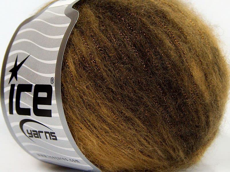Brown Fuzzy Rock Star Metallic Wool Blend Yarn 50 Grams (1.75 Ounces) 100 Meters (109 Yards)