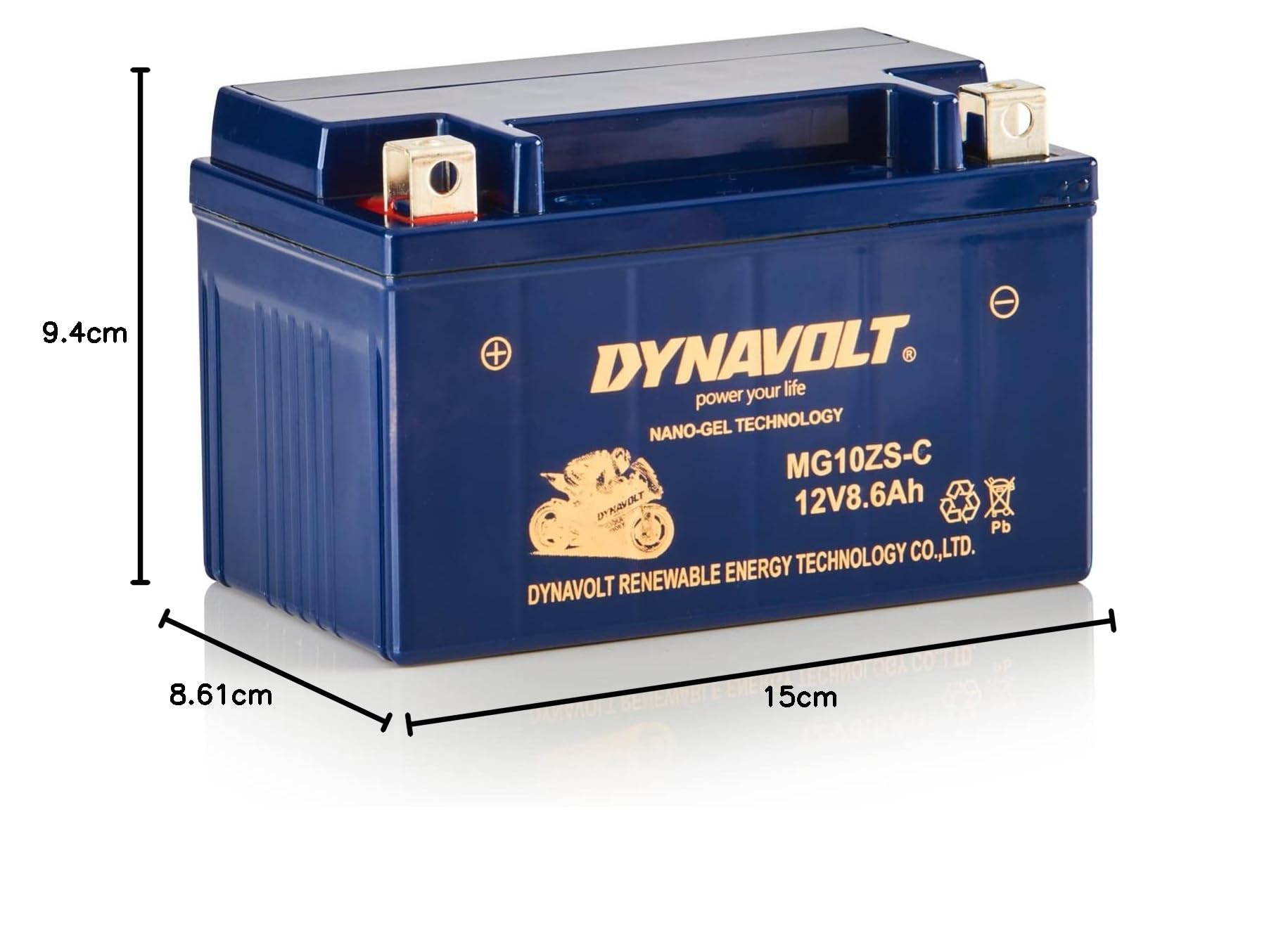 Batteria moto Dynavolt NANO-GEL MG10ZS-C 12V 8.6Ah 255A, sostituisce YTZ10S, dimensioni: 150x86x94mm, batteria moto in gel esente da manutenzione e a tenuta stagna