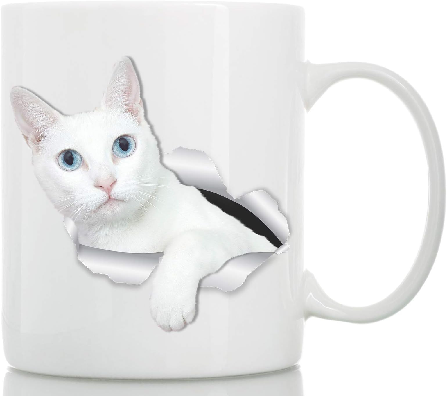 Winston & BearWhite Kitty Mug - Blue-Eyed White Cat Ceramic Coffee Mug Gift for Dog Lovers Mom and Dad - Perfect Birthday or Christmas, Father's or Mother's Day Gift