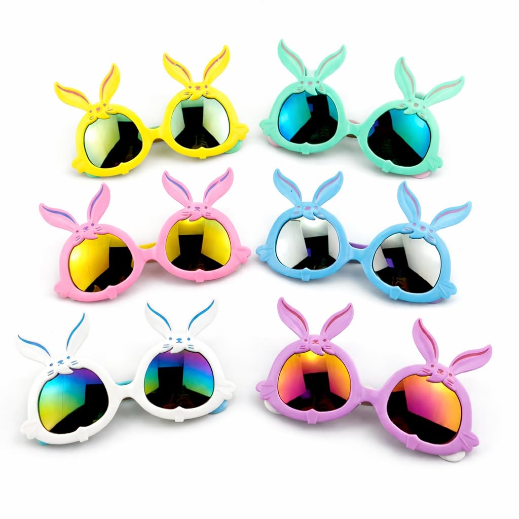 HPYNPES Easter Bunny Sunglasses Photo Booth Props, Rabbit Shaped Novelty Glasses for Party Decorations, Easter Event Costume Accessories, 6 Pack