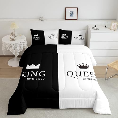 Feelyou Juego de edredón de corona Queen y King, para él y ella, juego de ropa de cama a juego para parejas, amantes del día de San Valentín, juego