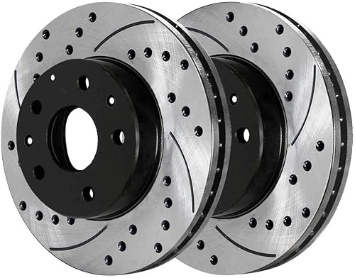 AutoShack PR64144LR - Rotores de freno ranurados perforados delanteros, color negro, par de 2 piezas del lado del conductor y del pasajero para