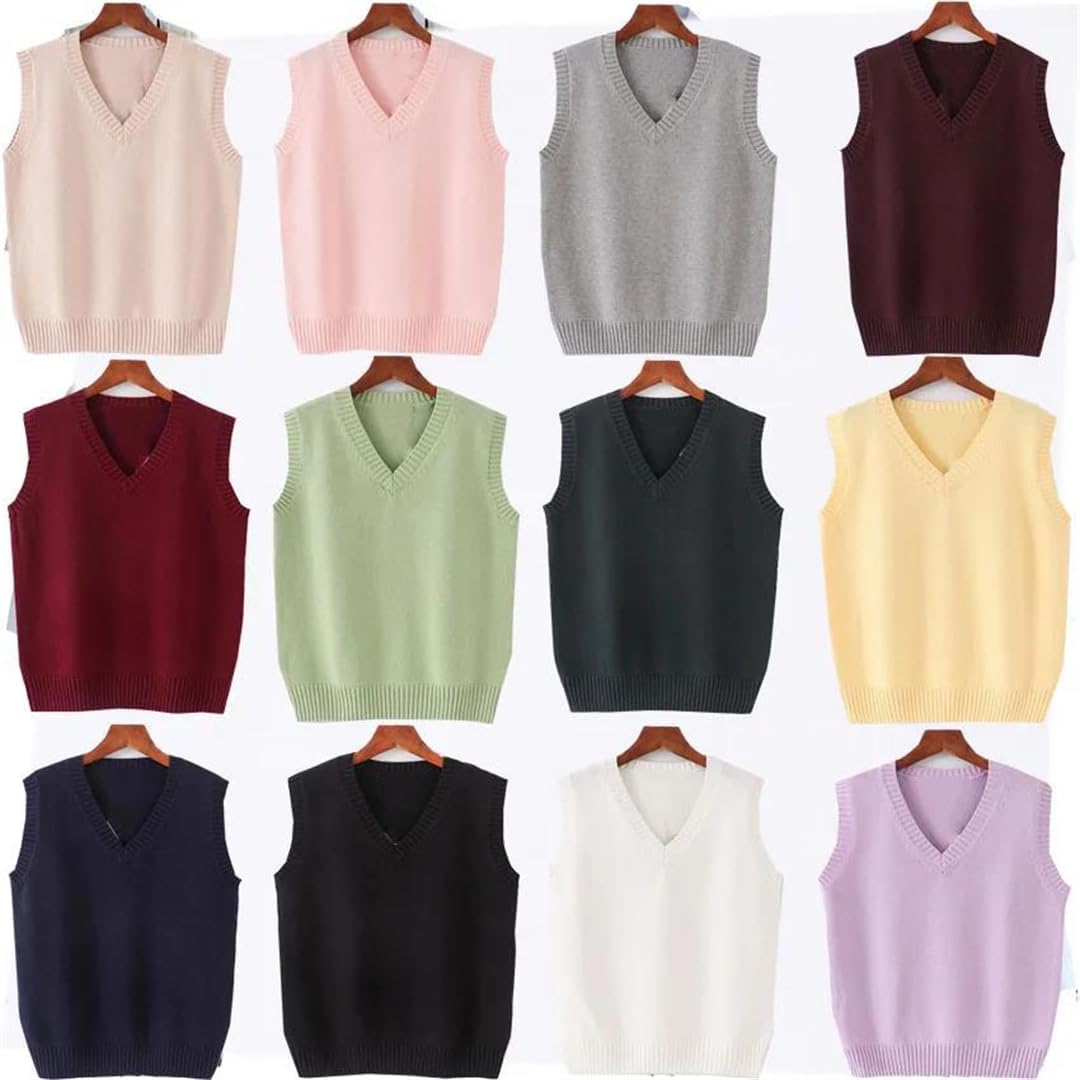 Sleeveless Sweater Vest V-Neck Preppy Students Classic Knitted Jumper Korean Fashion Retro Top