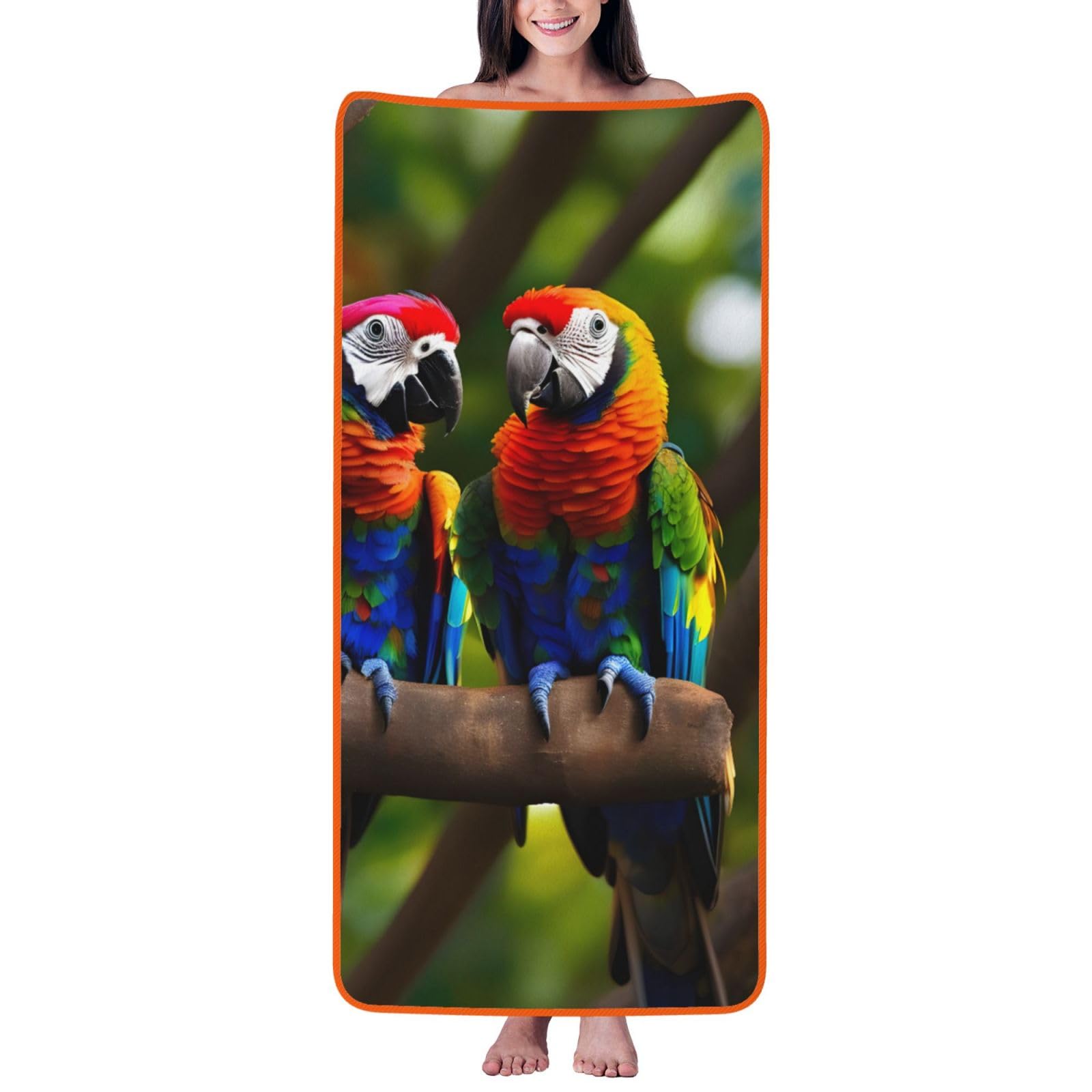KPXXAQT Colorful Parrots On Tree Print Coral Velvet Bath Towel Soft Absorbent Towels Home Vacation Or Summer Gifting