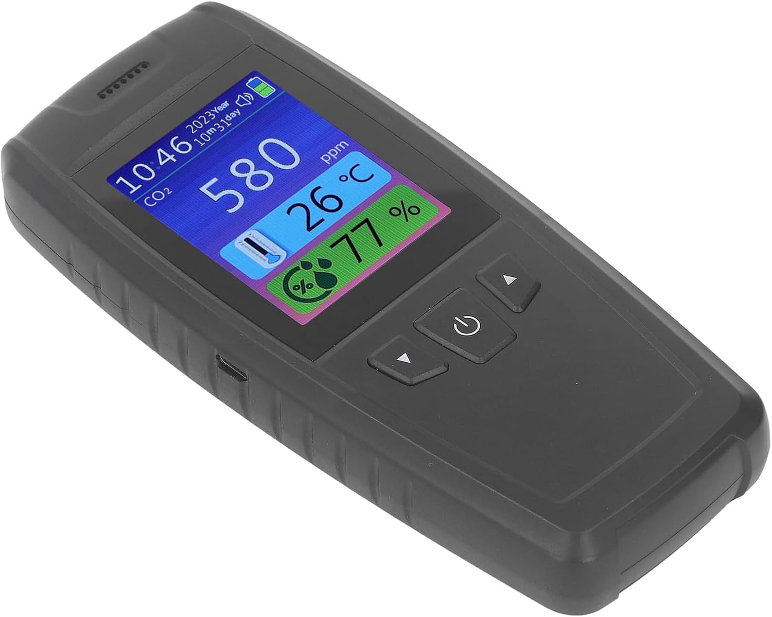 CO2 Meter, Adjustable Screen Brightness 3 in 1 Color LCD Display CO2 Detector for Office