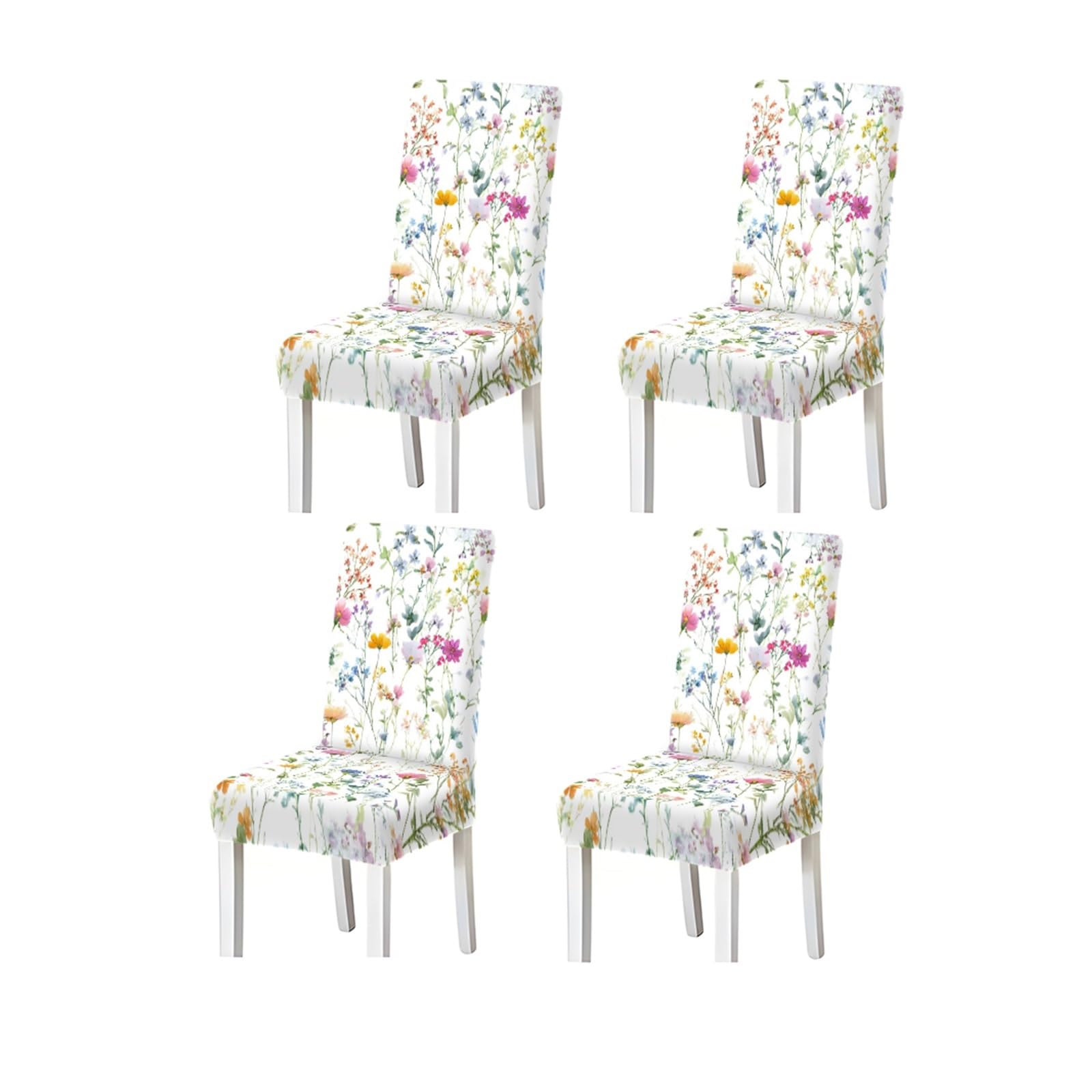 FZJKGH Spring Wildflower Dining Chair Covers Set Of 2/4/6, Stretch Washable High Back Chair Slipcovers, Cottage Floral Home Decor Removable Stretch Slipcovers for Dining Chairs(4PCSChair cover)