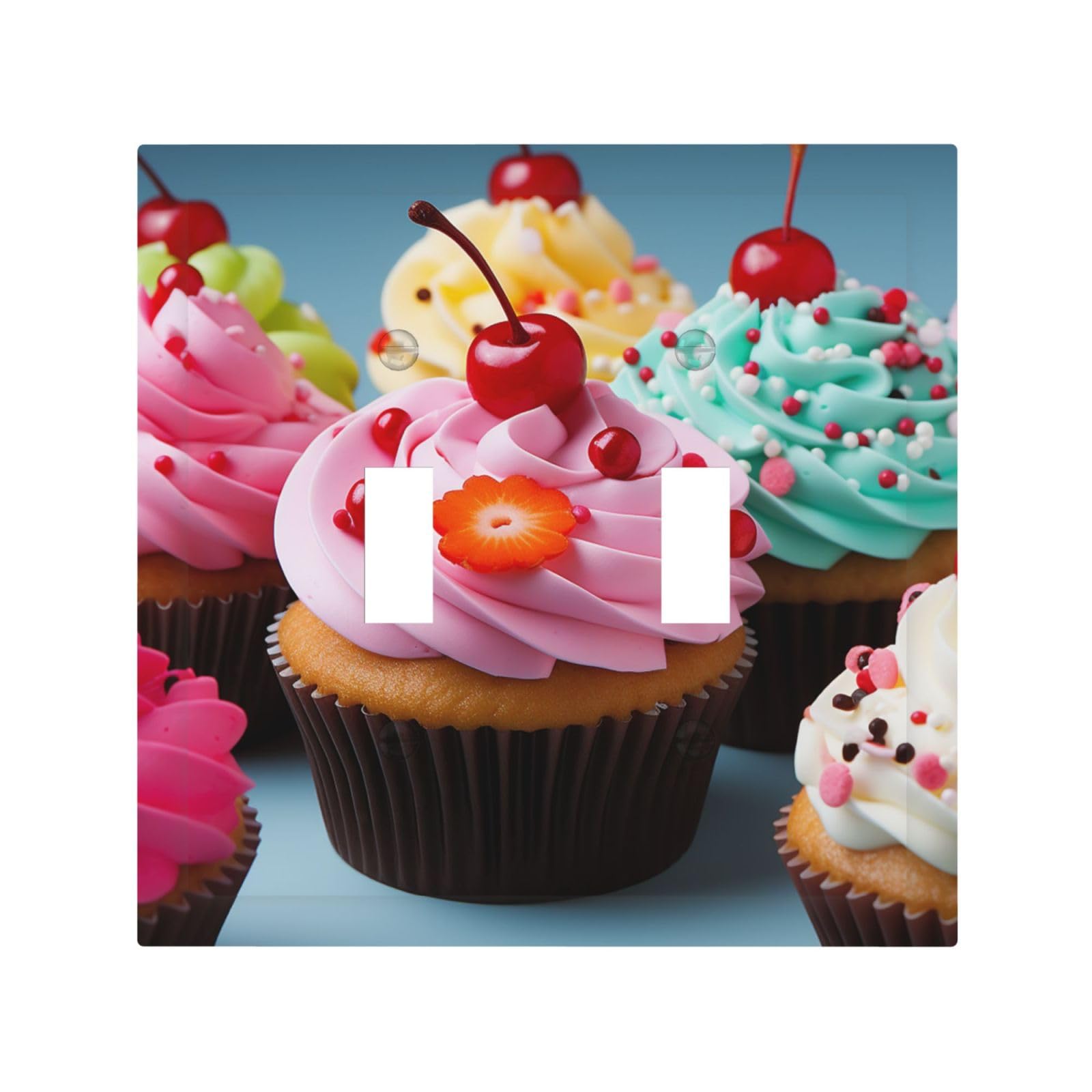 Decorator Double Toggle Light Switch Covers Cupcake Wall Plate 2-Gang Mid Size 5" x 4.9" Double Toggle Switch Wallplate Decorative 2 Gang Wall Switch Plate Covers