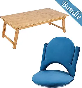 Floor Chair with Adjustable Back Support Armrests and 33.5inch Floor Table Nnewvante