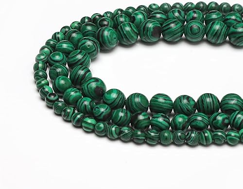 Miniatura 4 de 45 cuentas sueltas de malaquita de 0.315 pulgadas para hacer joyas, cuentas naturales semipreciosas, cuentas espaciadoras redondas y lisas para