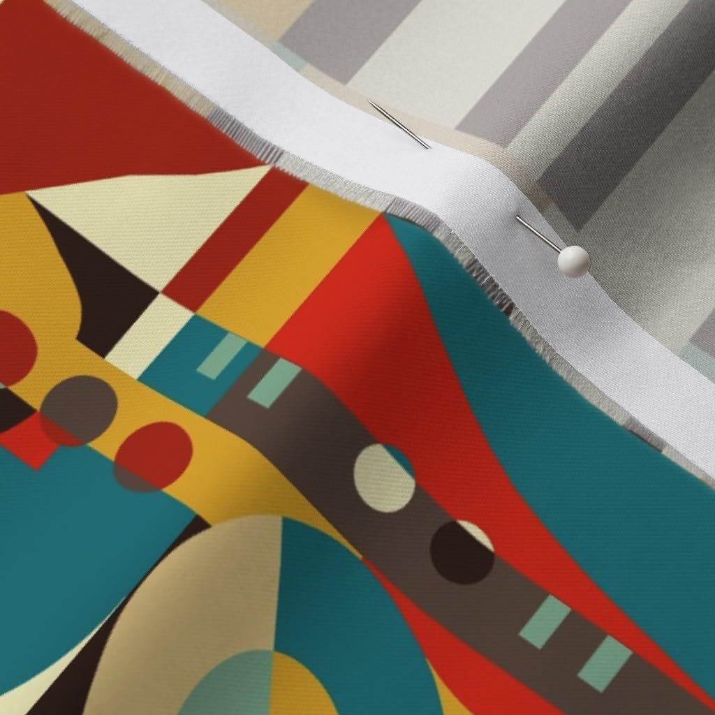 Spoonflower Fabric - Jazz Abstract Geometric Mid Century Modern Retro Music History Printed on Organic Cotton Sateen Fabric by The Yard - Sewing Quilting Apparel Home Decor