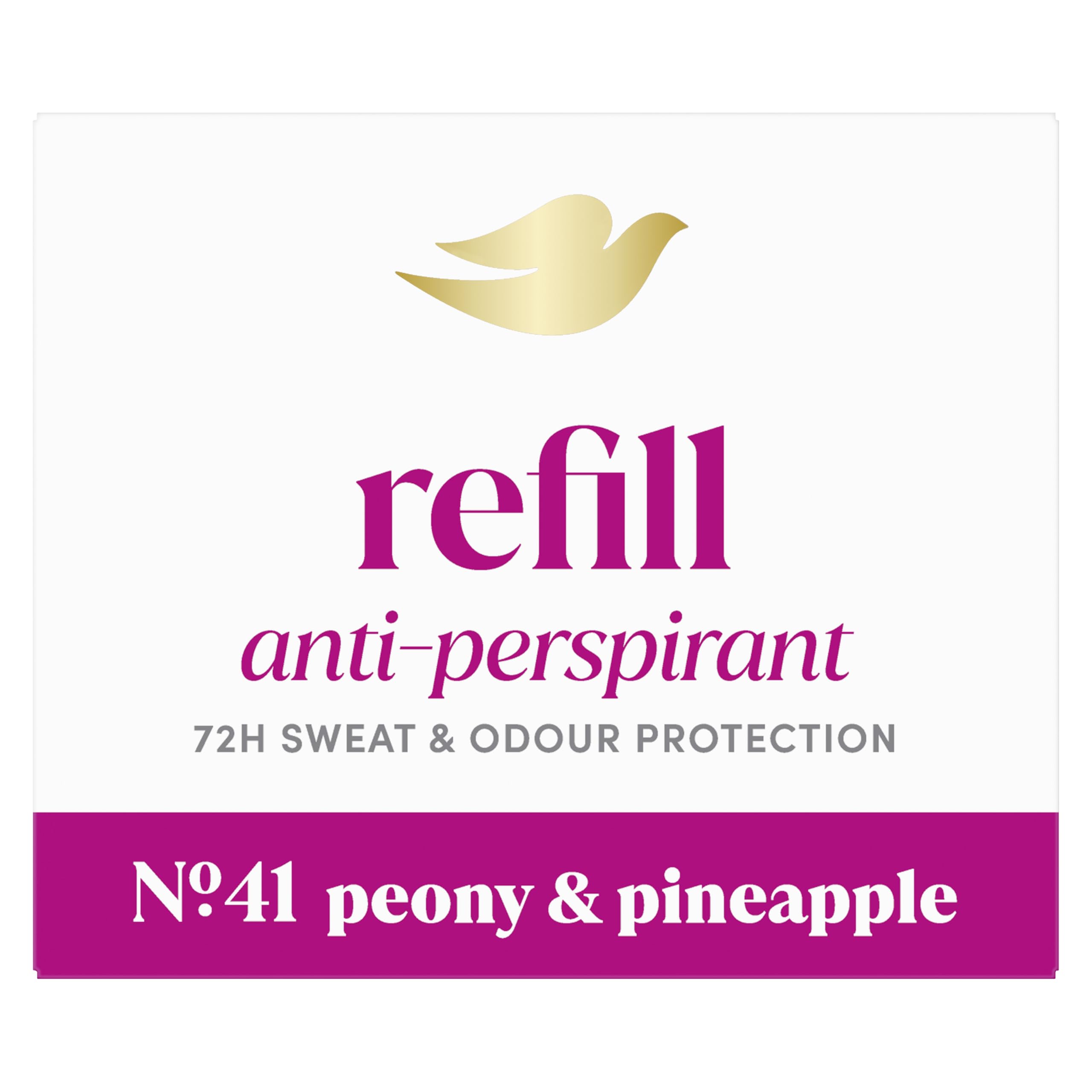 Dove No. 41 Peony & Pineapple Anti-Perspirant Refill women's antiperspirant stick styled to last with 72h odour protection, with Dove's signature care, dermatologically tested 35 ml