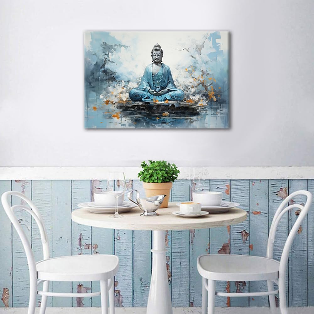 TISHIRON Bronze Buddha Wall Art Buddha Statue Pictures Wall Art for Living Room Zen Sitting Buddha Pictures Posters and Prints Modern Home Decor Stretched and Framed Ready to Hang (16" Wx24 H) - Image 2