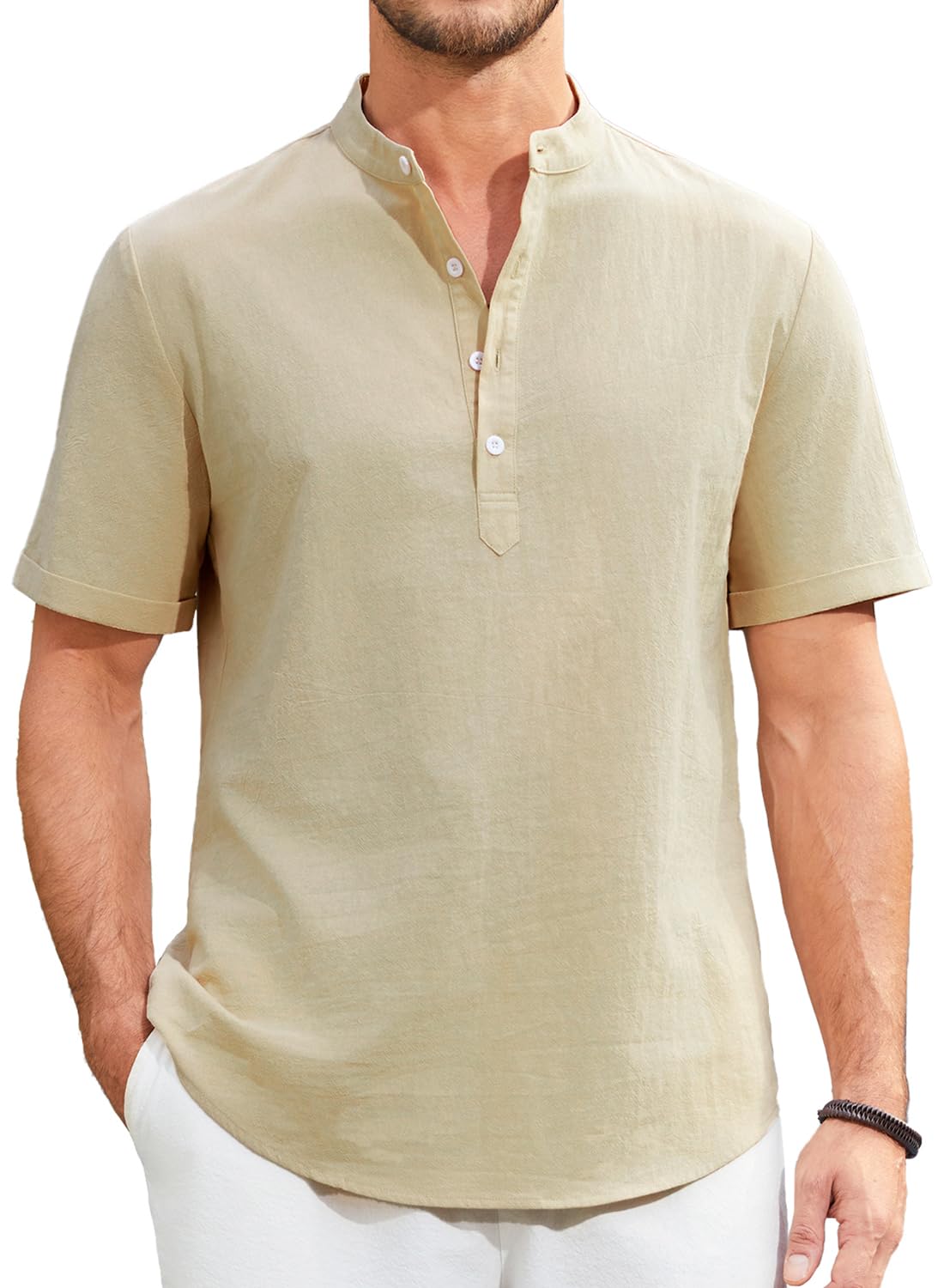 PJ PAUL JONES Chemise Décontractée Homme Manches Courtes Coton Lin - Col Cubain Style Guayabera