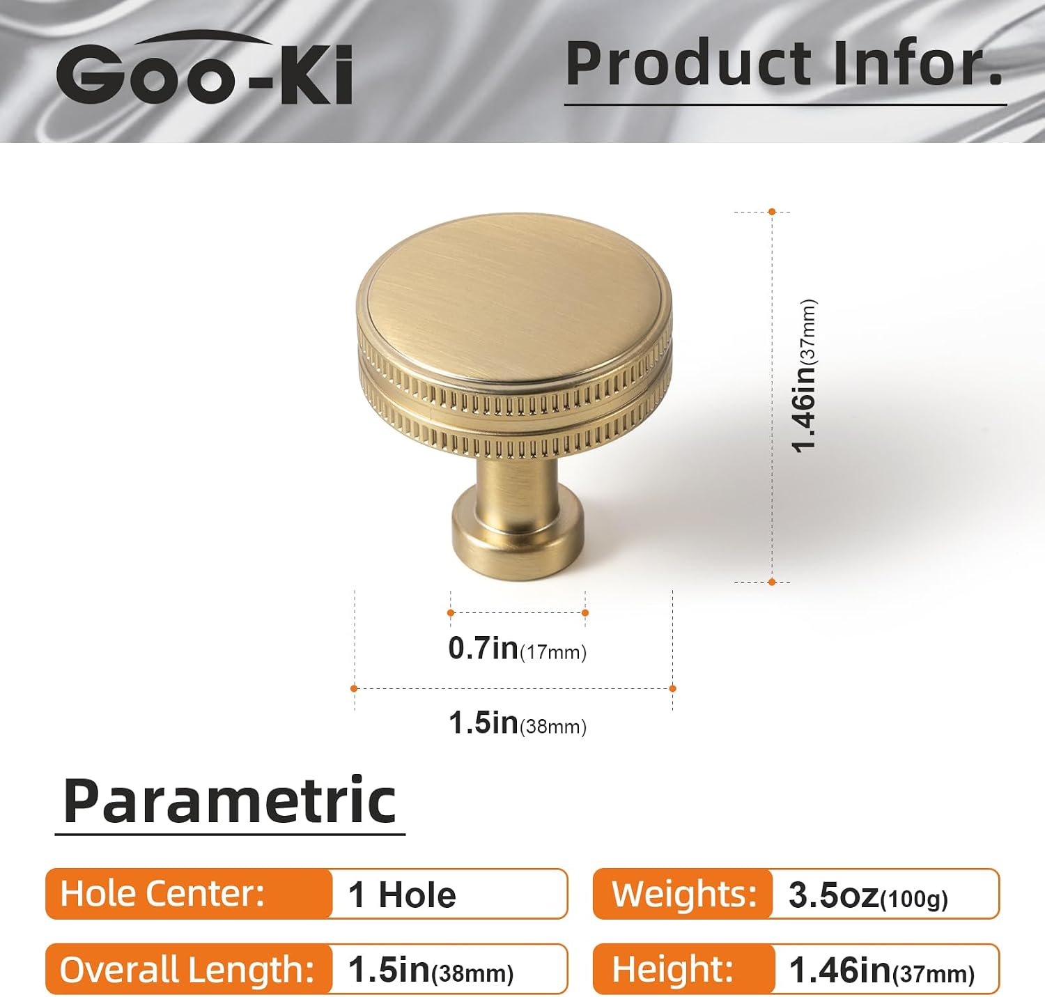 Goo-Ki 6 Pack Large Cabinet Knobs Champagne Bronze Drawer Knobs Zinc Alloy Kitchen Hardware - 1.5 x 1.5 inches Single Hole/Screw Bar Cabinet Pulls Drawer Handles