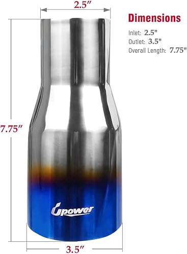 Miniatura 4 de Upower Paquete de 2 puntas de escape azul quemado de 2.5 pulgadas, entrada de 3.5 pulgadas, salida de 7.75 pulgadas de largo, acero inoxidable 304