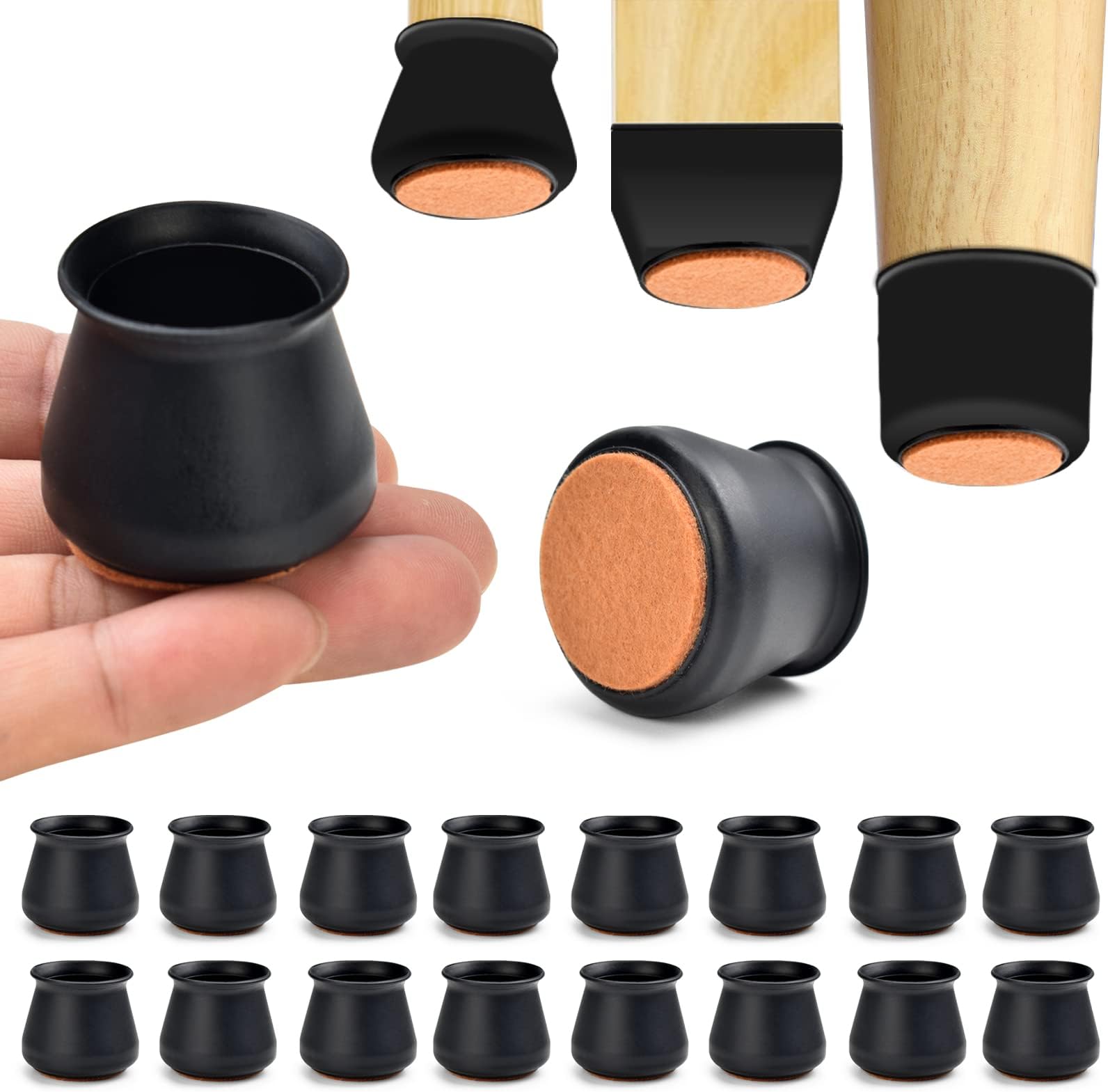 16pcs chair leg floor protectors, Furniture pads floor protectors, with silica felt rubber feet for furniture, Chair leg floor protectors wooden floors from noise-free, Fit: 1.18-1.65 in(black)